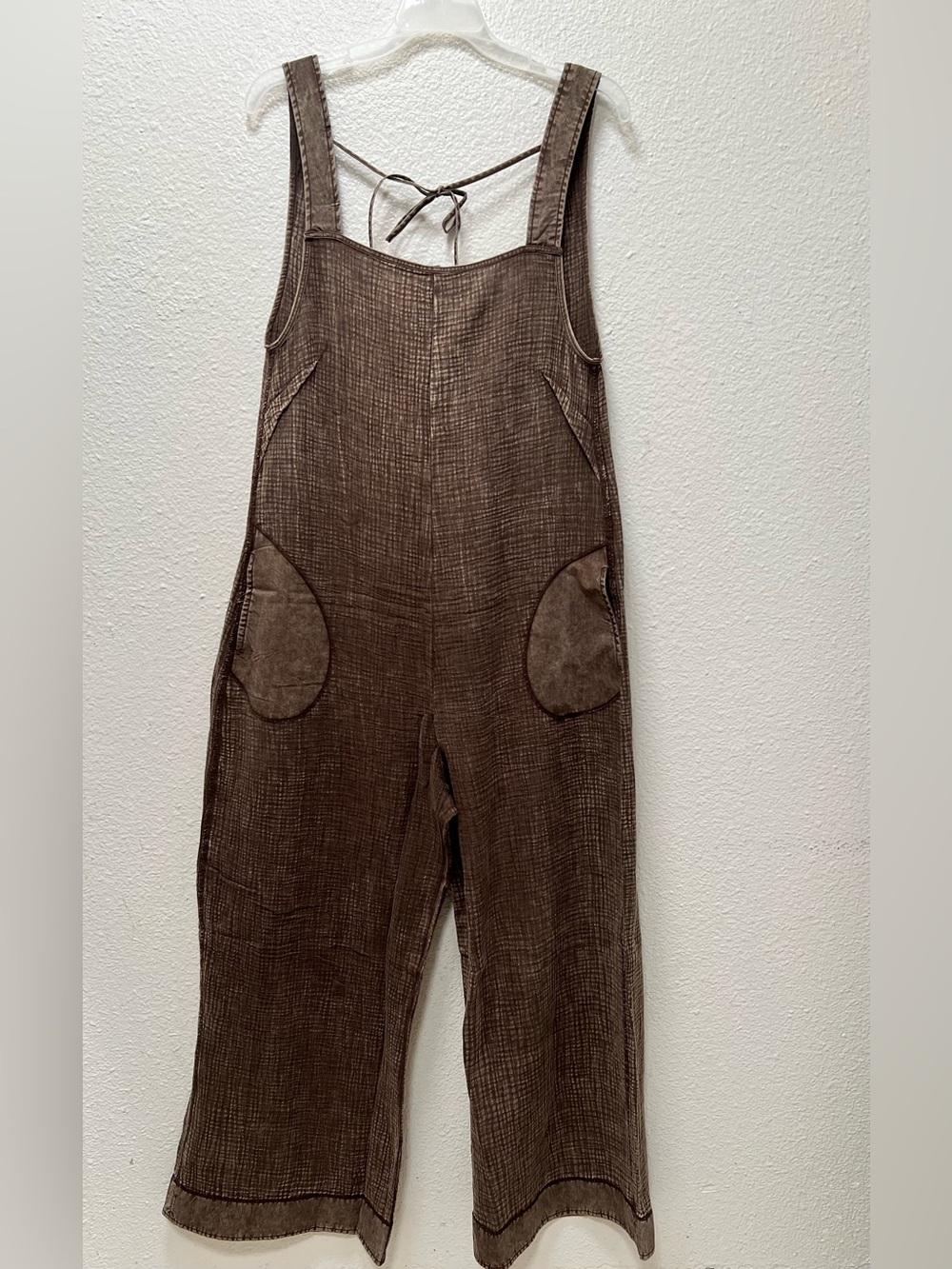 Zenana Knit Waffle Wide Leg Overalls Sand Beige/Brown/Turquoise S/M - Picture 10 of 12